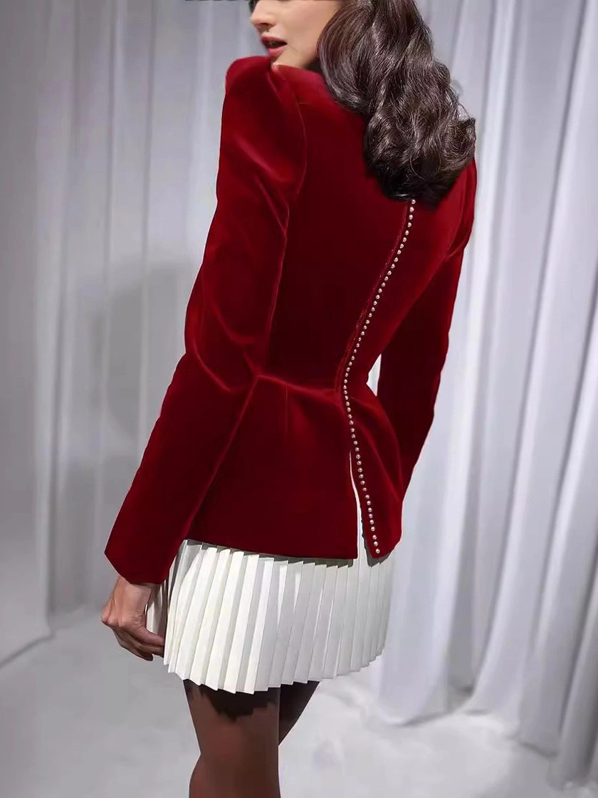 Top Peplo in Velluto con Dettagli Plissettati