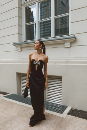 Abito da Sera Strapless con Fiocco Gioiello