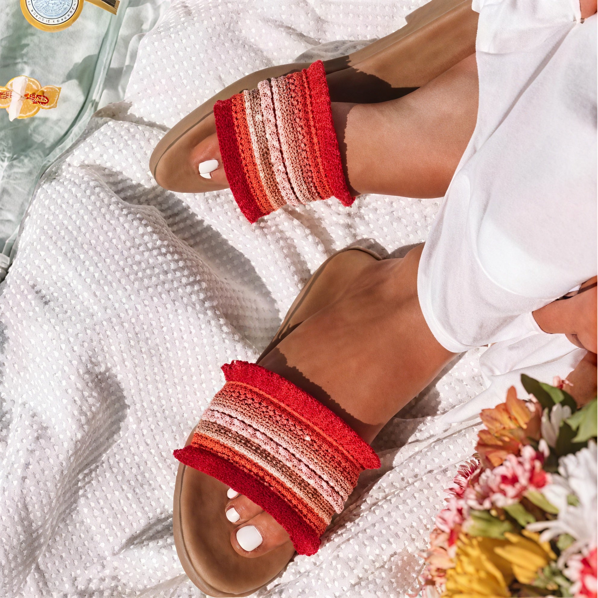 Donna Sandali Slide con Perline e Frange – Suola Piatta Stile Bohémien-73650-6b375973-0c6b-4314-9cfd-063819120b20