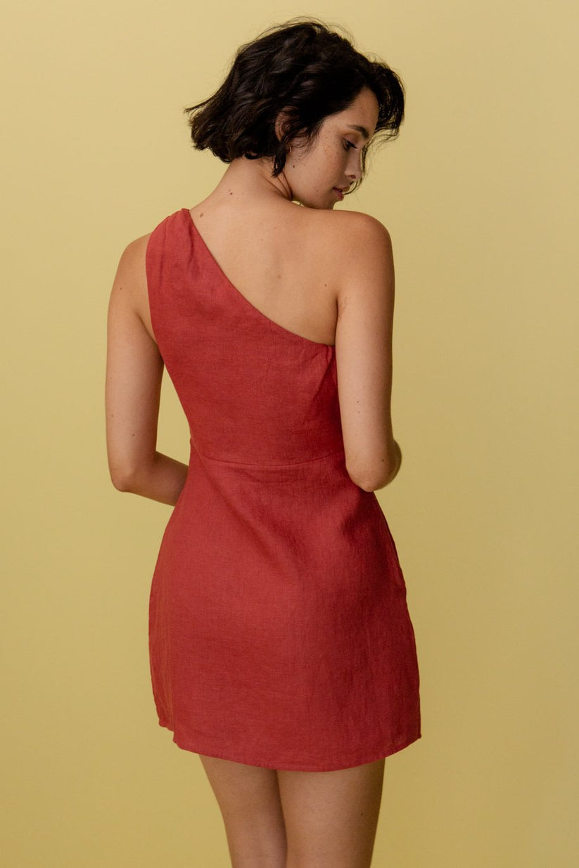 Dorio Moda Abito Mini Monospalla da Donna – Lino, Scollo Asimmetrico-83276-737a6696-63fe-4218-b449-7b0883e7ac21