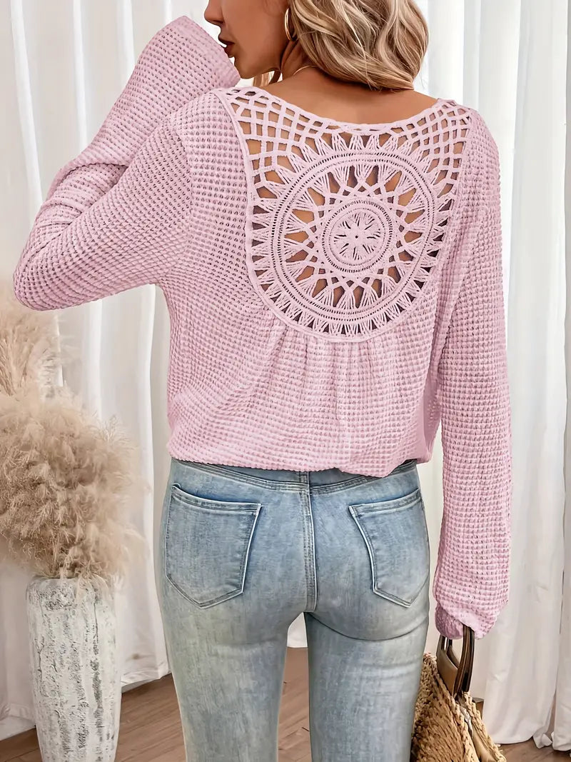 Top Manica Lunga con Dettaglio Crochet