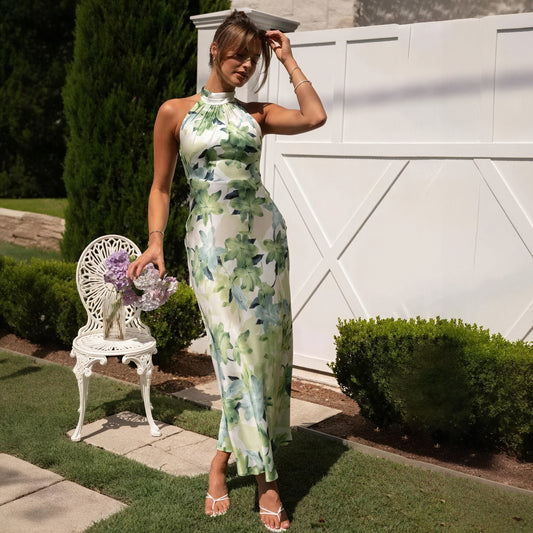 Abito Lungo Floreale con Scollo Halter