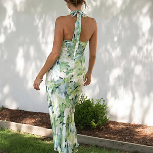 Abito Lungo Floreale con Scollo Halter