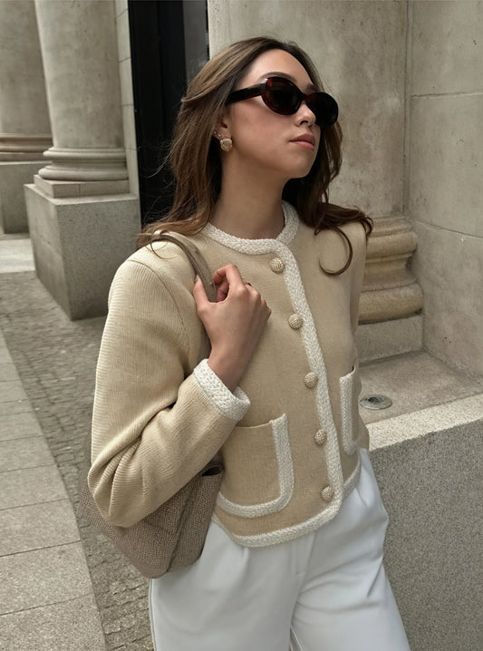 Cardigan Raffinato con Dettagli a Contrasto