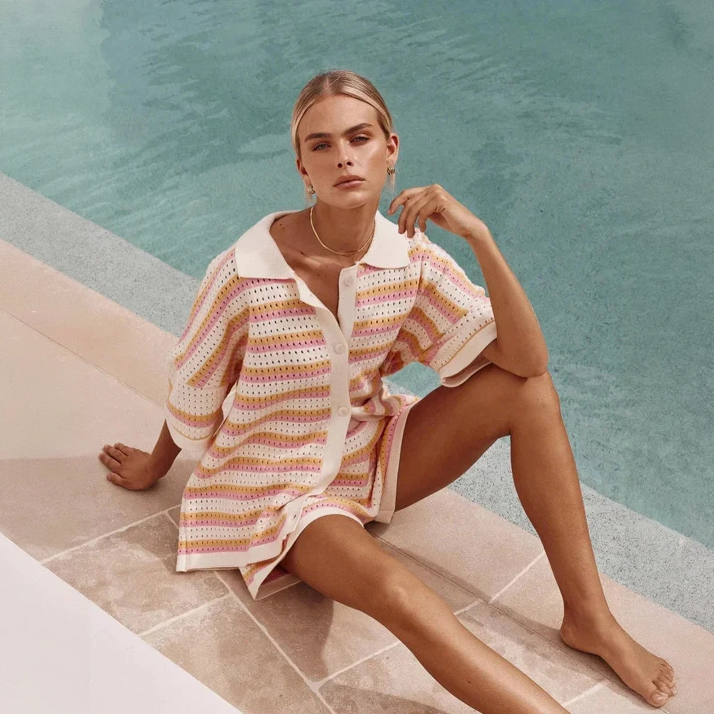 Completo Estivo a Righe con Abbottonatura