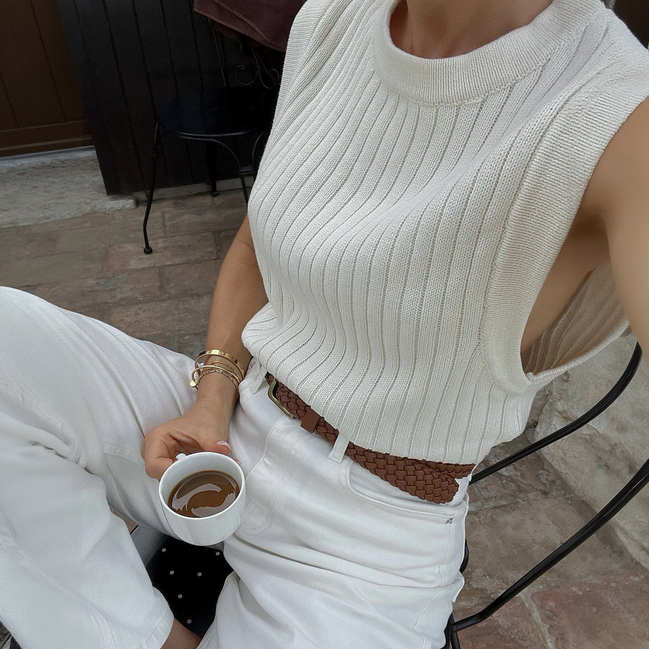 Top Knit Ribbed Senza Maniche