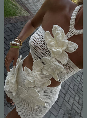 Abito Crochet con Applicazioni Floreali