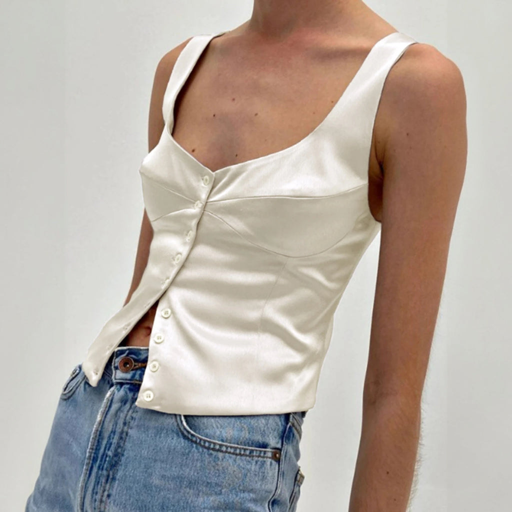 Top Elegante con Bottoni e Scollo Squadrato