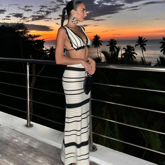 Set Top Halter e Gonna a Strisce