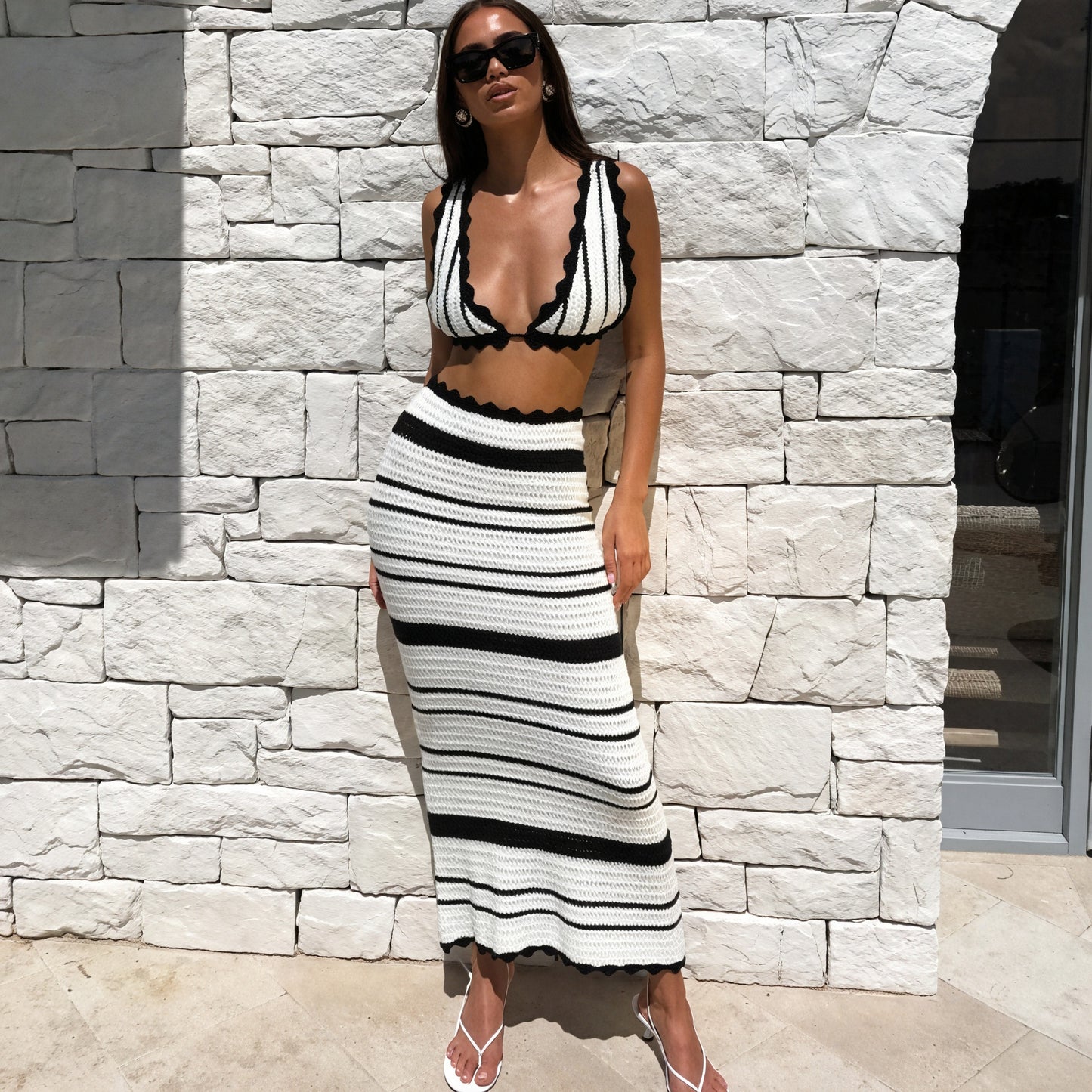Set Top Halter e Gonna a Strisce