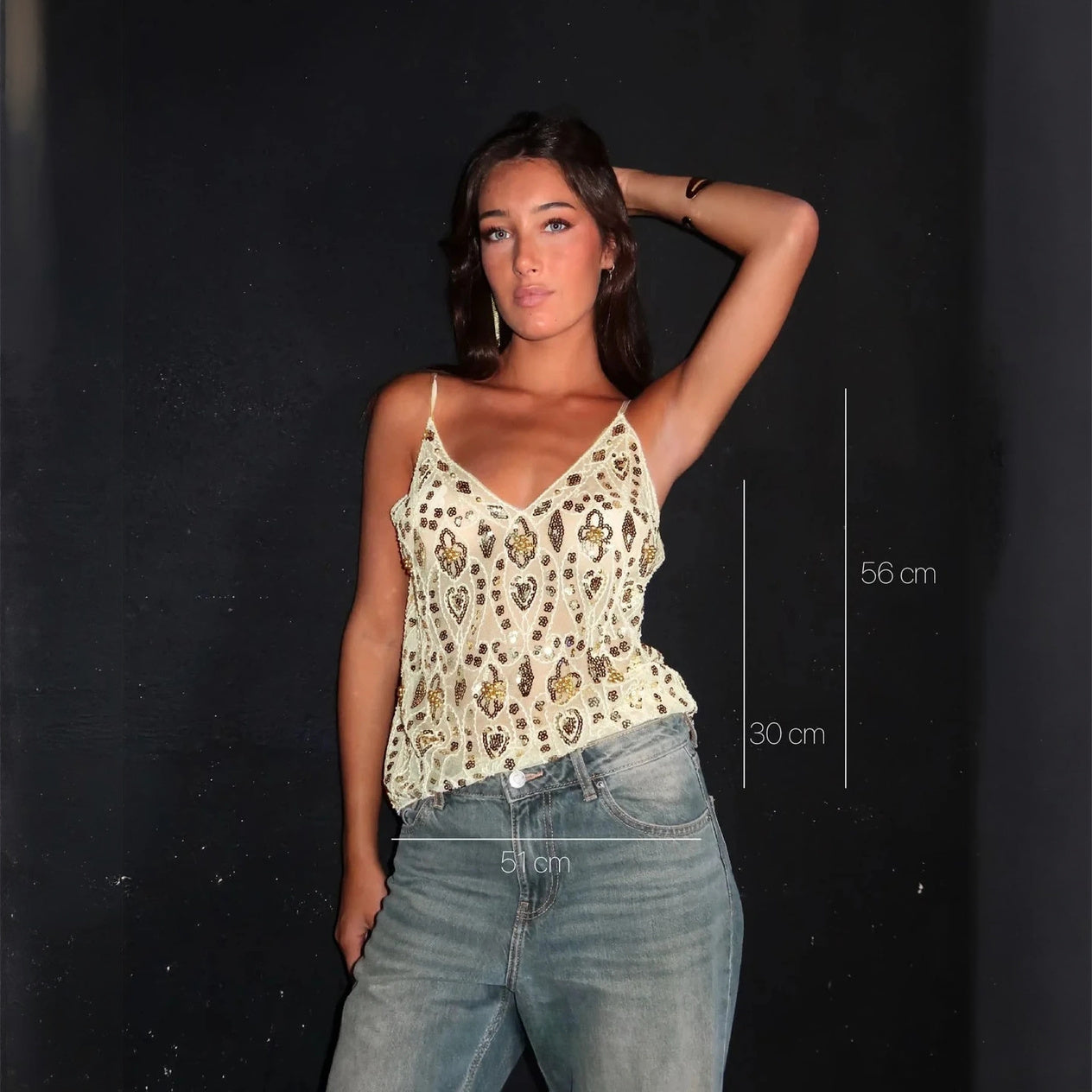 Top Camisole con Paillettes e Spalline Sottili