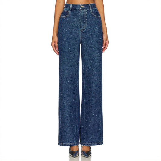 Jeans a zampa vita alta con strass