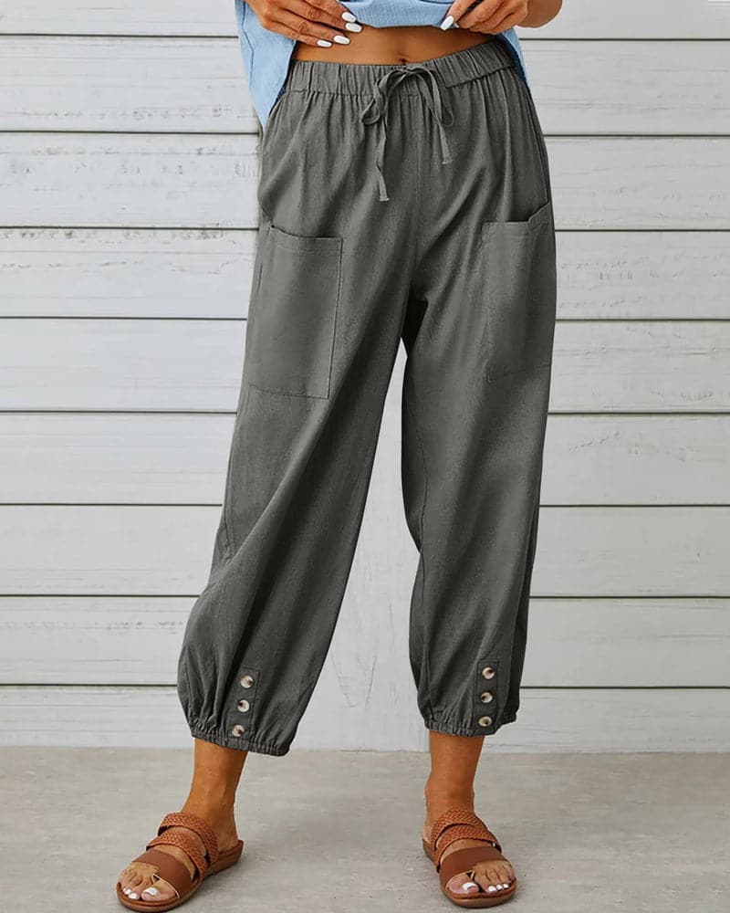 Dorio Moda Pantaloni Donna – Coulisse, Tasche, Dettaglio Bottone Caviglia, XS-XL-83253-77b5d057-7c79-43df-b517-873d6f4a0bdb