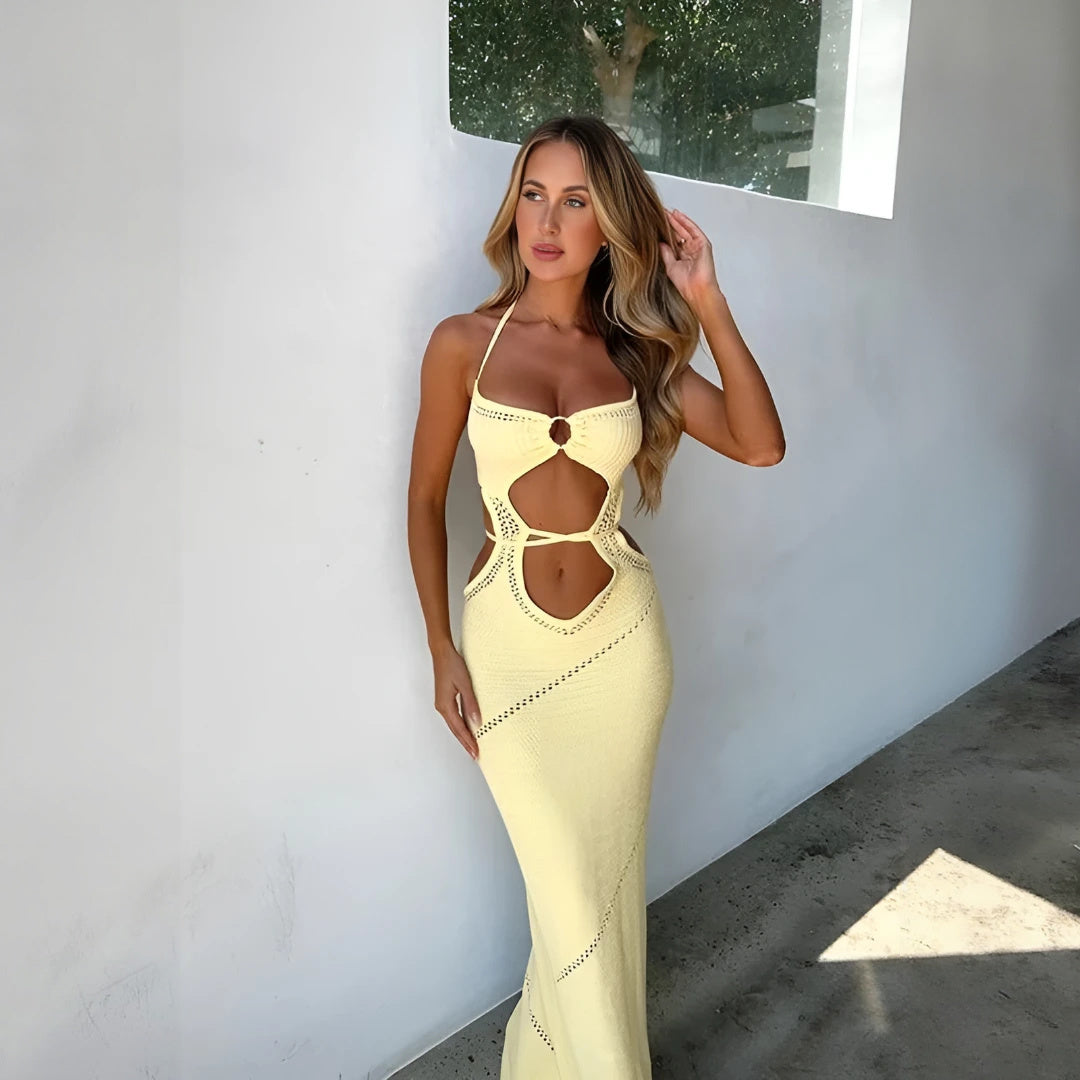 Abito Maxi con Scollo Halter e Dettagli Cutout