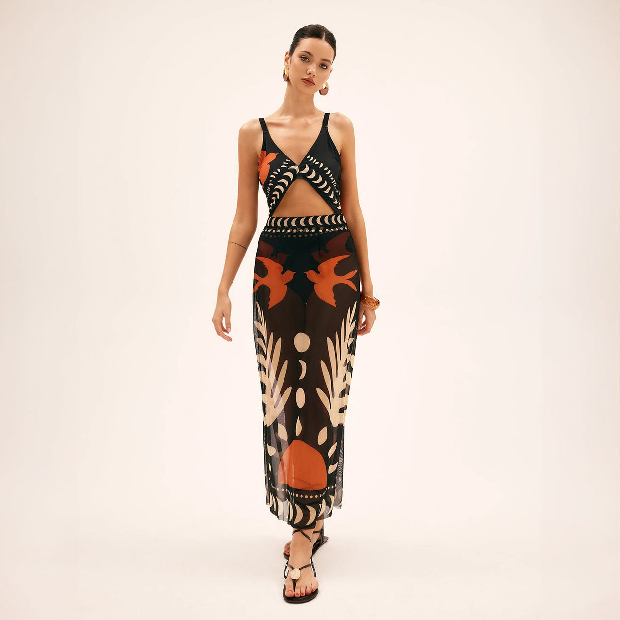 Abito Maxi Stampa Artistica con Cutout