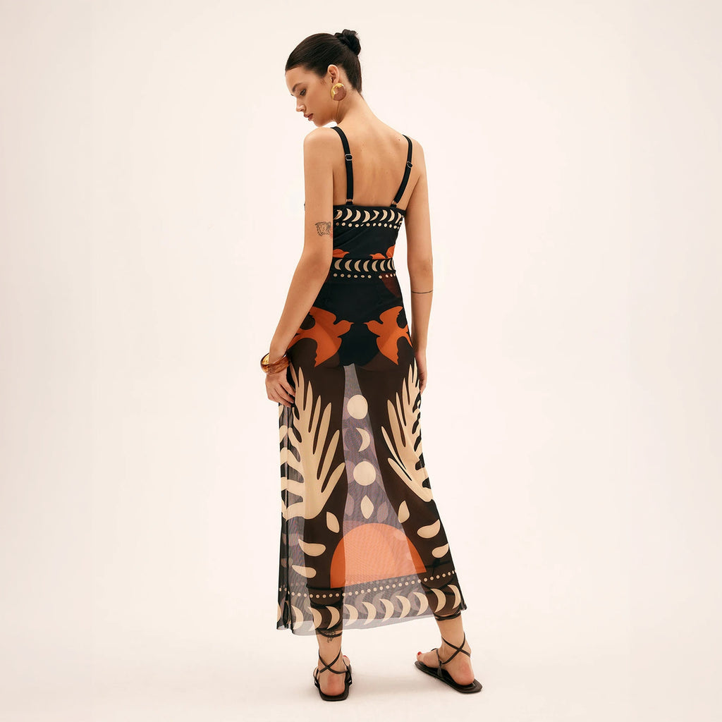 Abito Maxi Stampa Artistica con Cutout