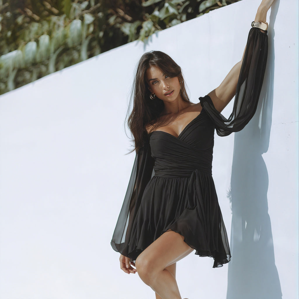 Abito Chic con Volant e Stampa Audace