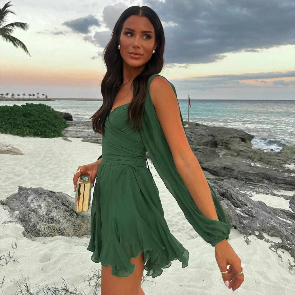 Abito Chic con Volant e Stampa Audace