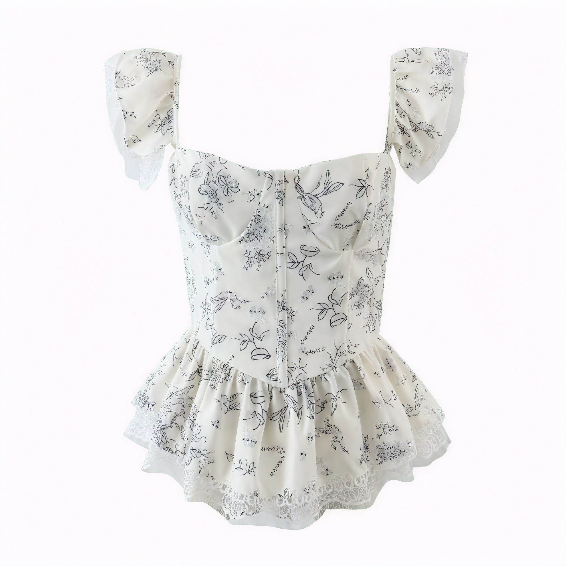 Top Floreale Romantico con Dettagli in Pizzo