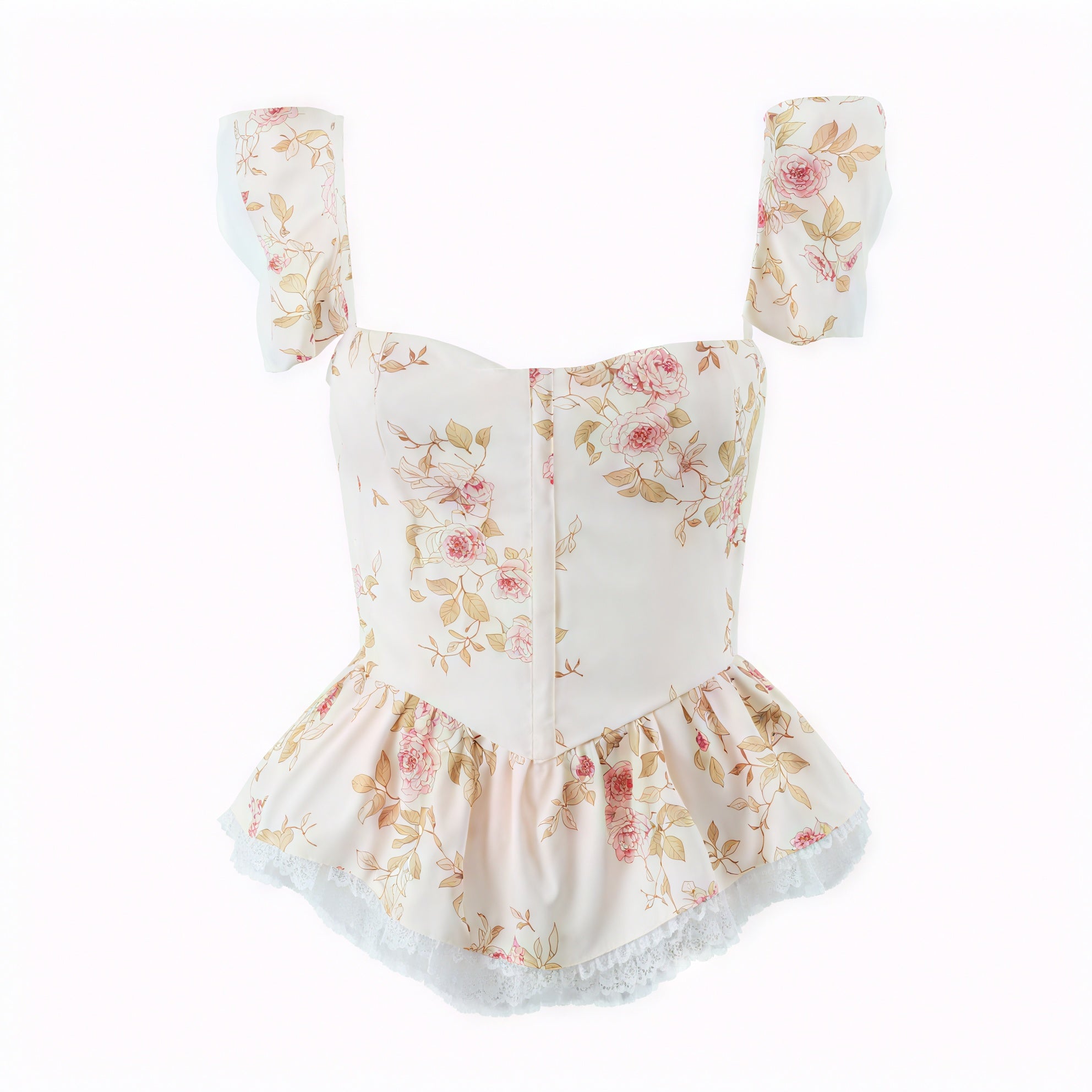 Top Floreale Romantico con Dettagli in Pizzo