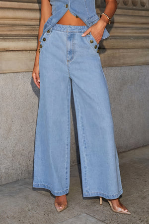 Completo Denim: Gilet & Pantaloni Palazzo