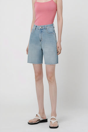 Shorts Denim Vita Media Taglio Vivo