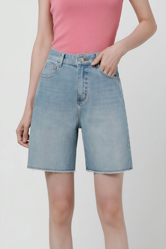 Shorts Denim Vita Media Taglio Vivo