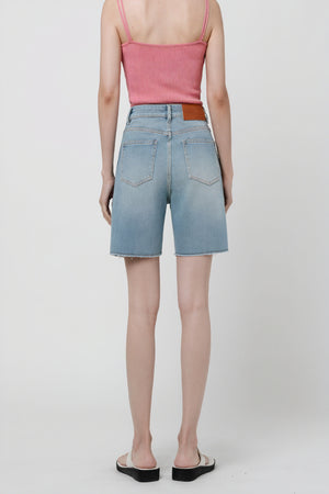 Shorts Denim Vita Media Taglio Vivo