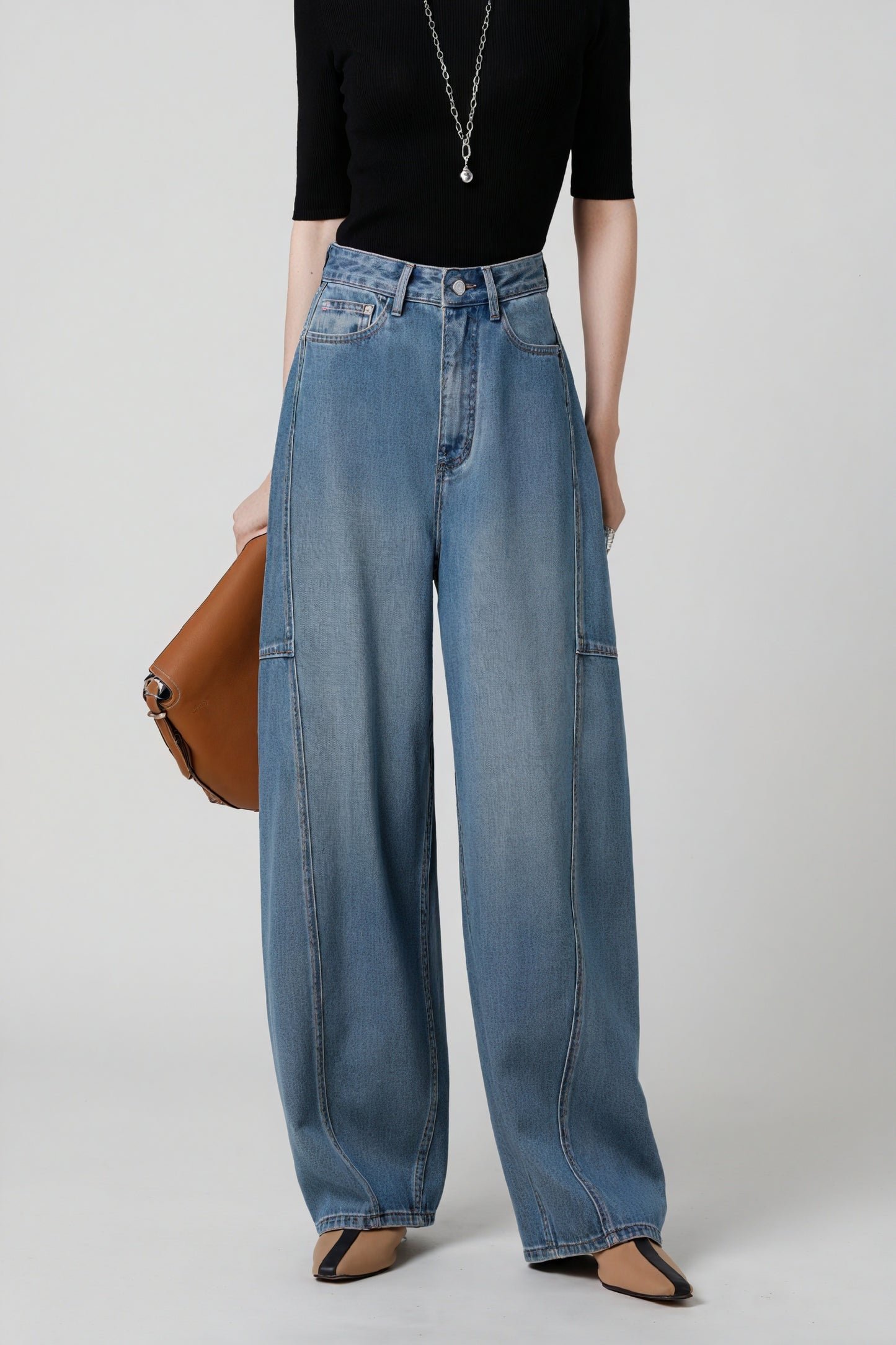 Jeans Gamba Larga Vita Alta