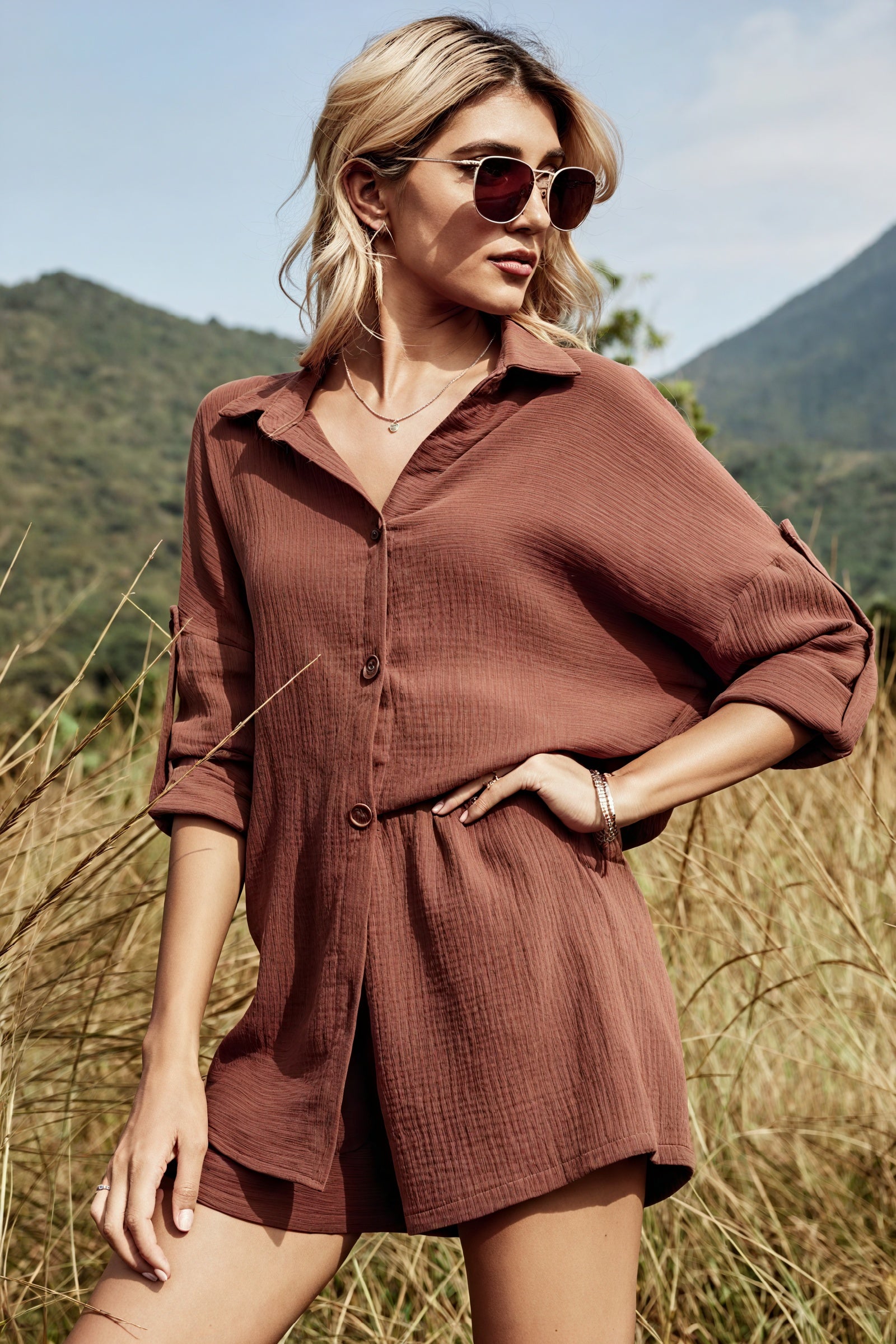 Completo Camicia e Shorts Texturizzati