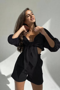 Completo Top Corto & Shorts Vita Alta