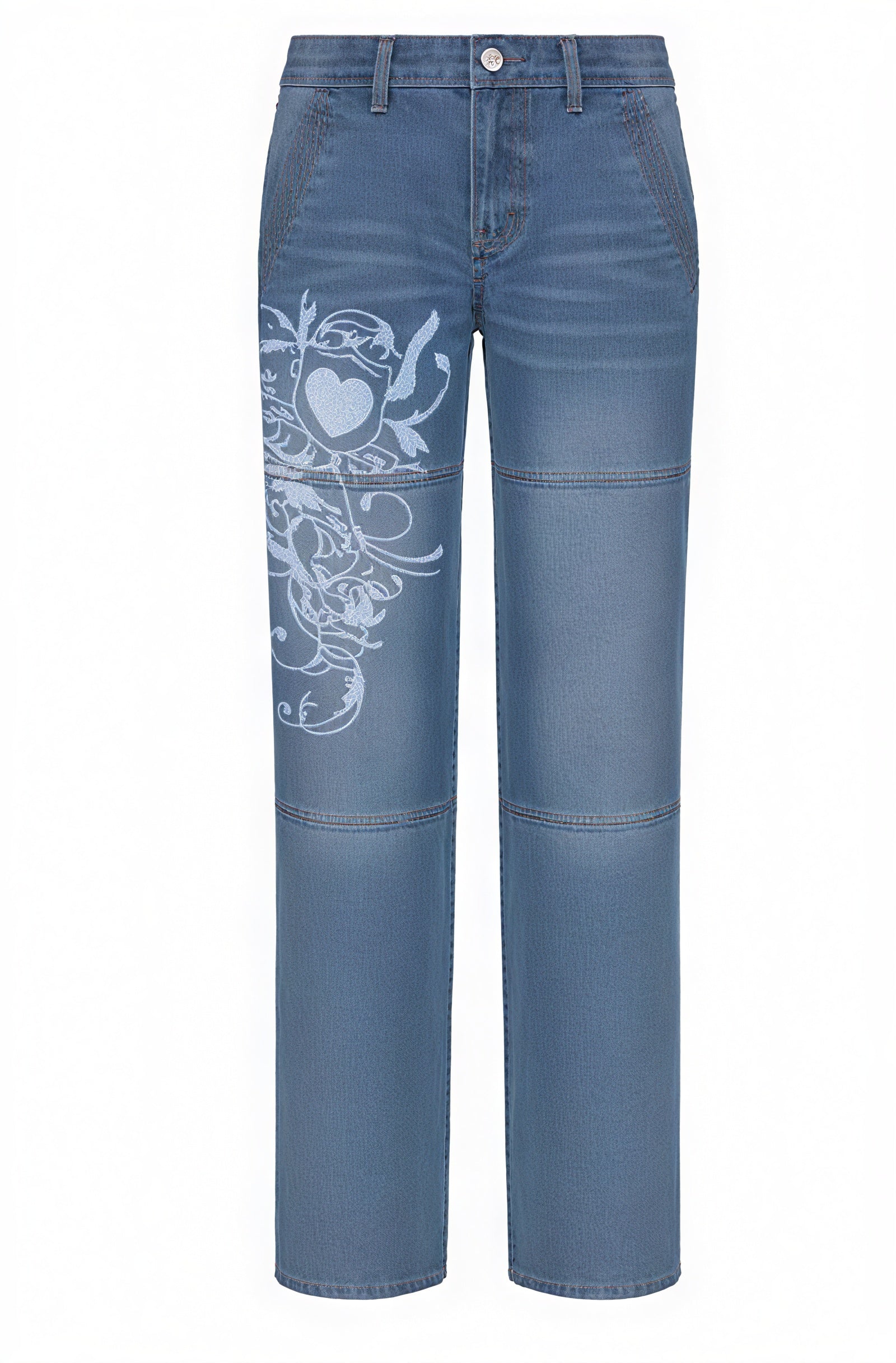 Jeans Baggy Vita Alta con Grafica Floreale