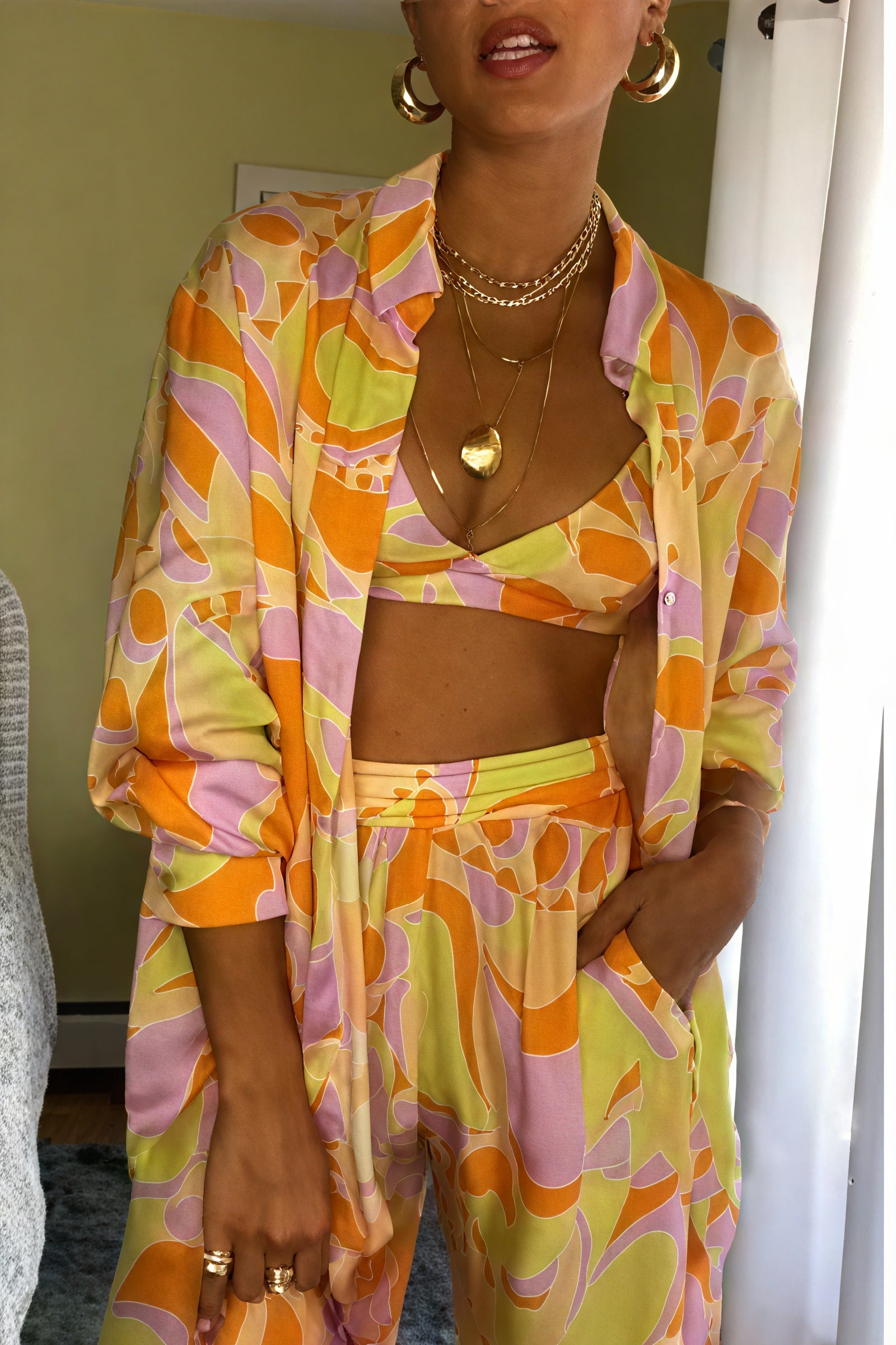 Completo Boho Chic: Top, Bra & Pantaloni Ampi