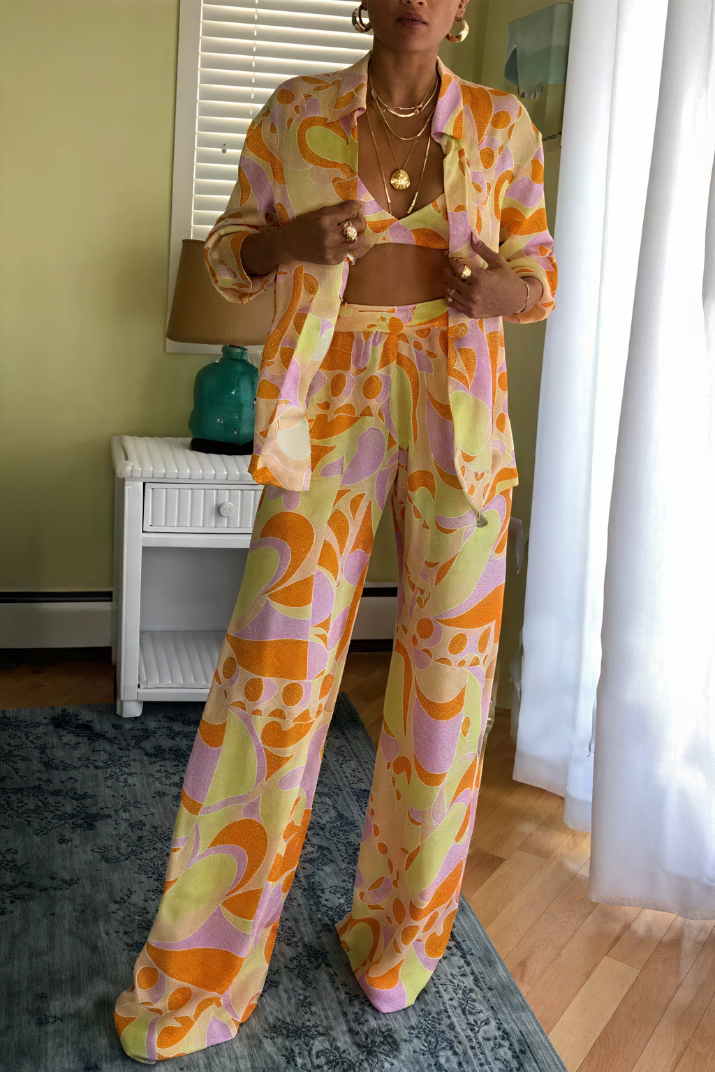 Completo Boho Chic: Top, Bra & Pantaloni Ampi