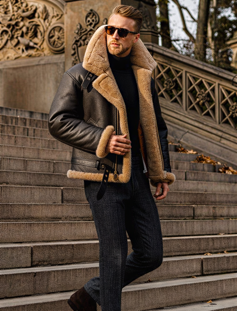 Giacca Aviatore in Pelle | Calda Shearling | Inverno