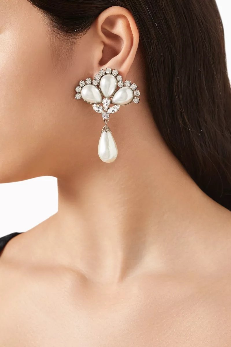 Orecchini Pendenti Eleganti con Perle e Cristalli