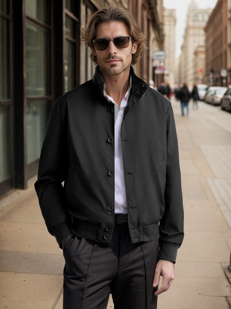 Casual Contrast Collar Jacket Jackets coofandy Black M 