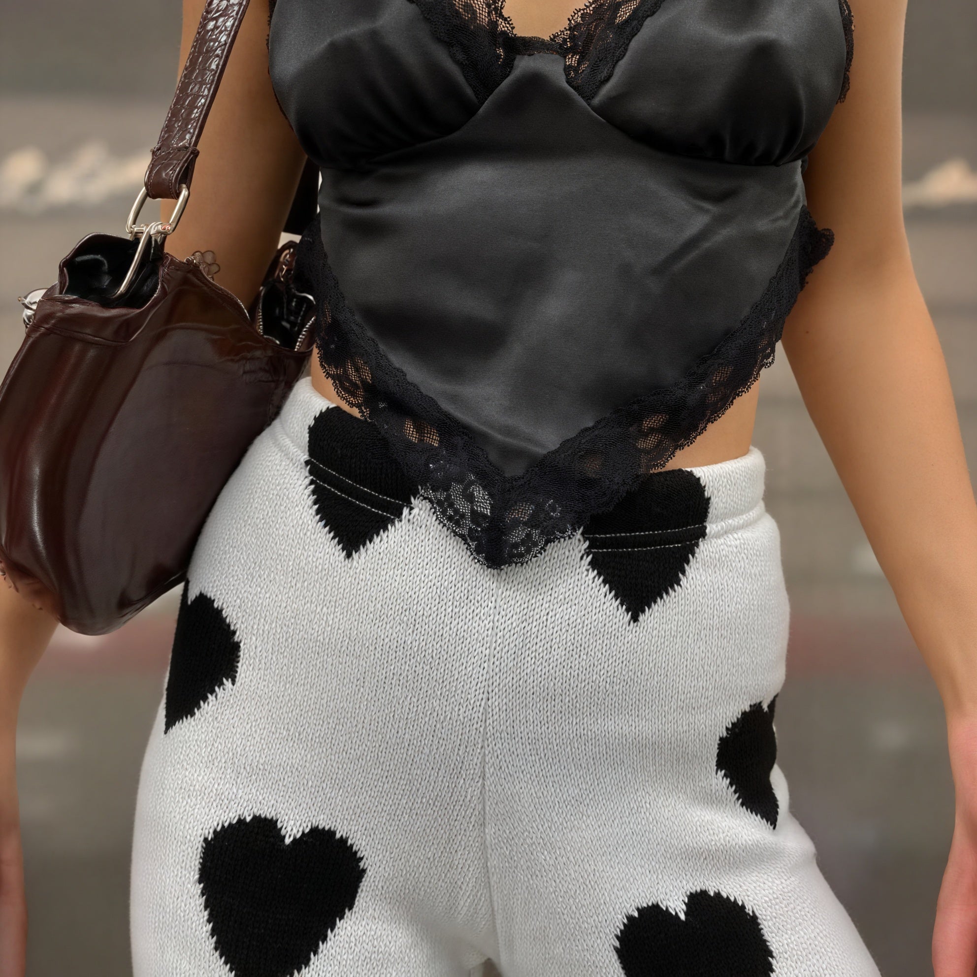 Pantaloni Knit a Gamba Larga con Cuori