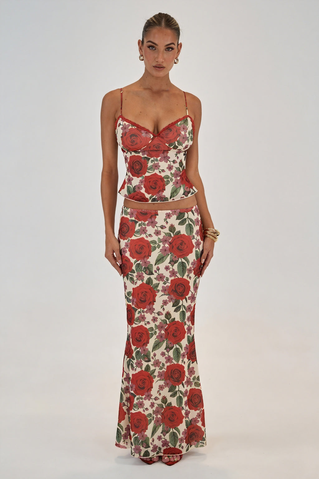 Abito Romantico Due Pezzi con Stampa Floreale