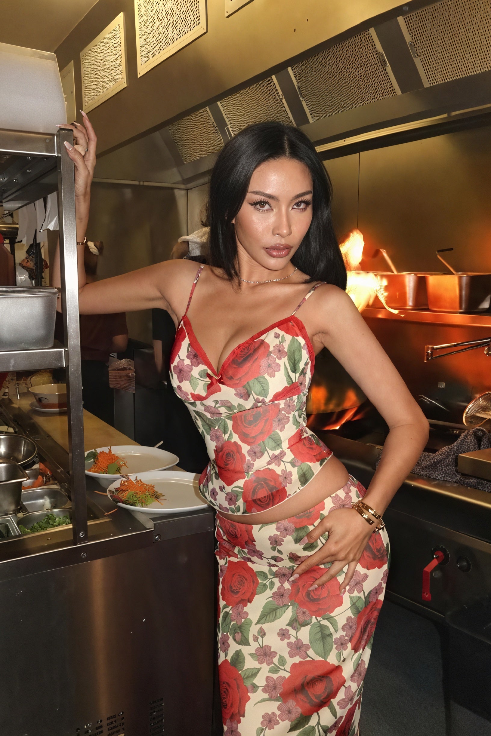 Abito Romantico Due Pezzi con Stampa Floreale