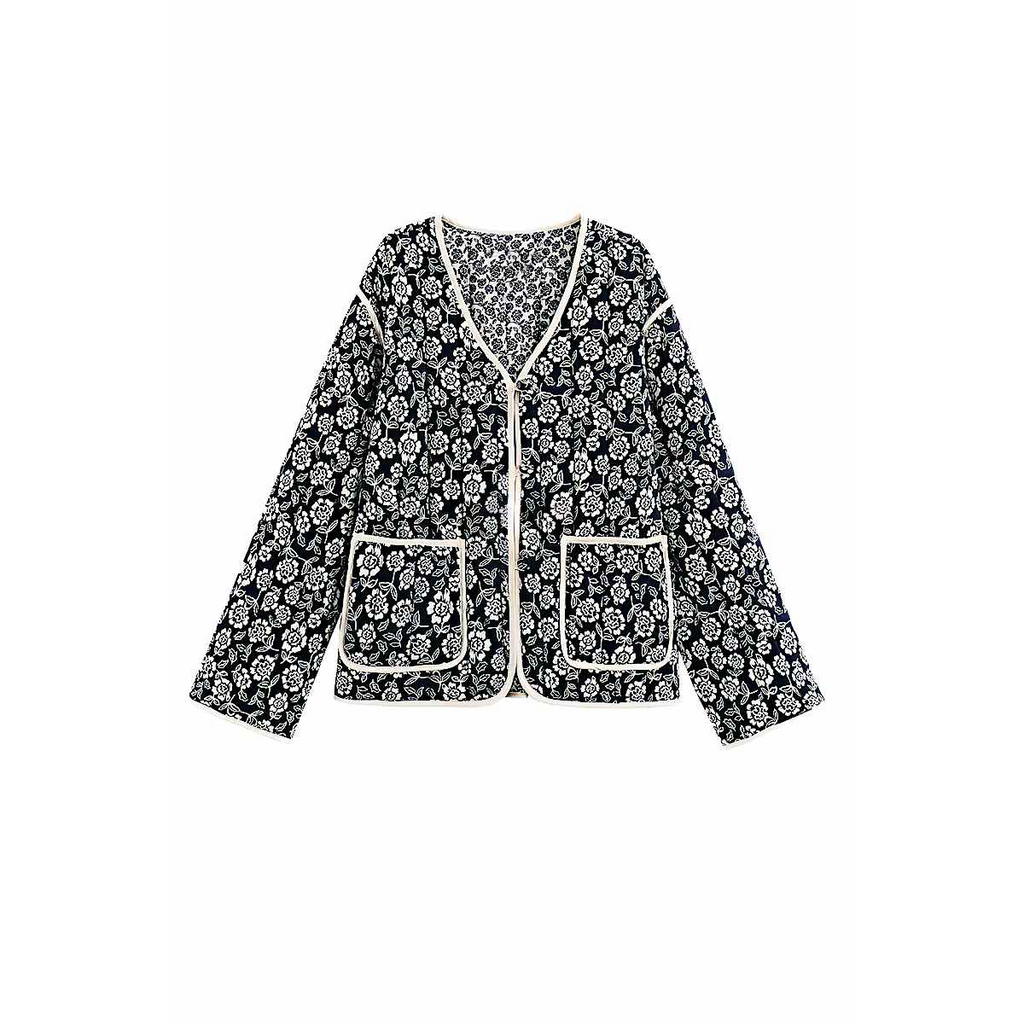Giacca Floreale con Profilo a Contrasto