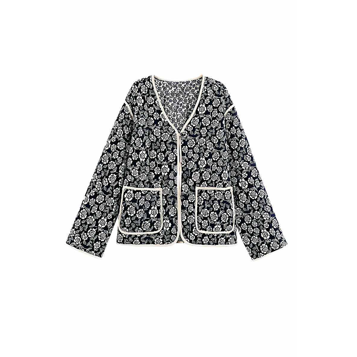 Giacca Floreale con Profilo a Contrasto