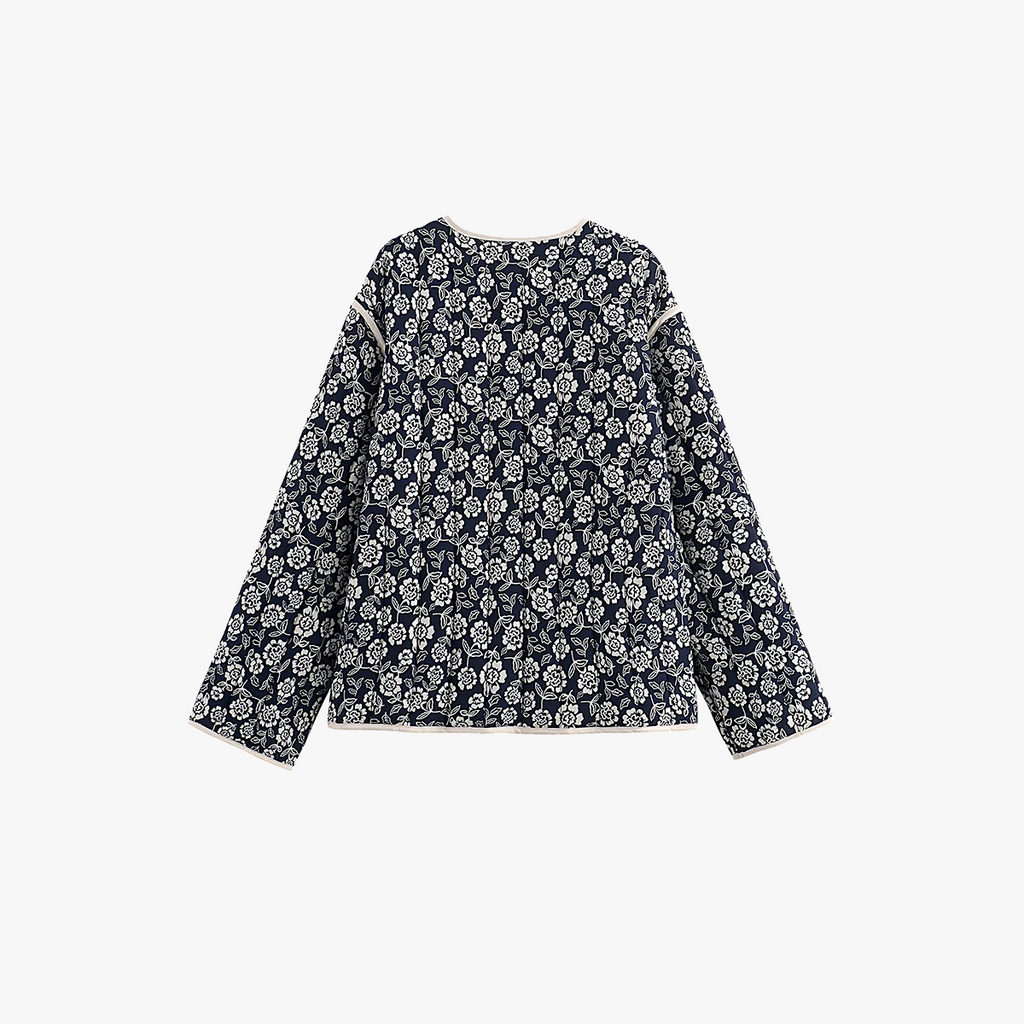 Giacca Floreale con Profilo a Contrasto