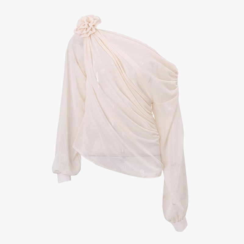 Top asimmetrico con dettaglio rosa