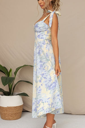 Abito Midi Floreale con Bretelle Annodabili