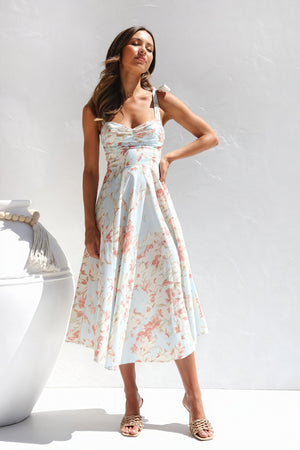 Abito Midi Floreale con Bretelle Annodabili