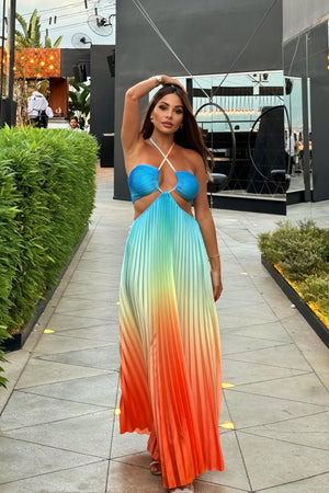 Abito Maxi Plissettato con Scollo Halter
