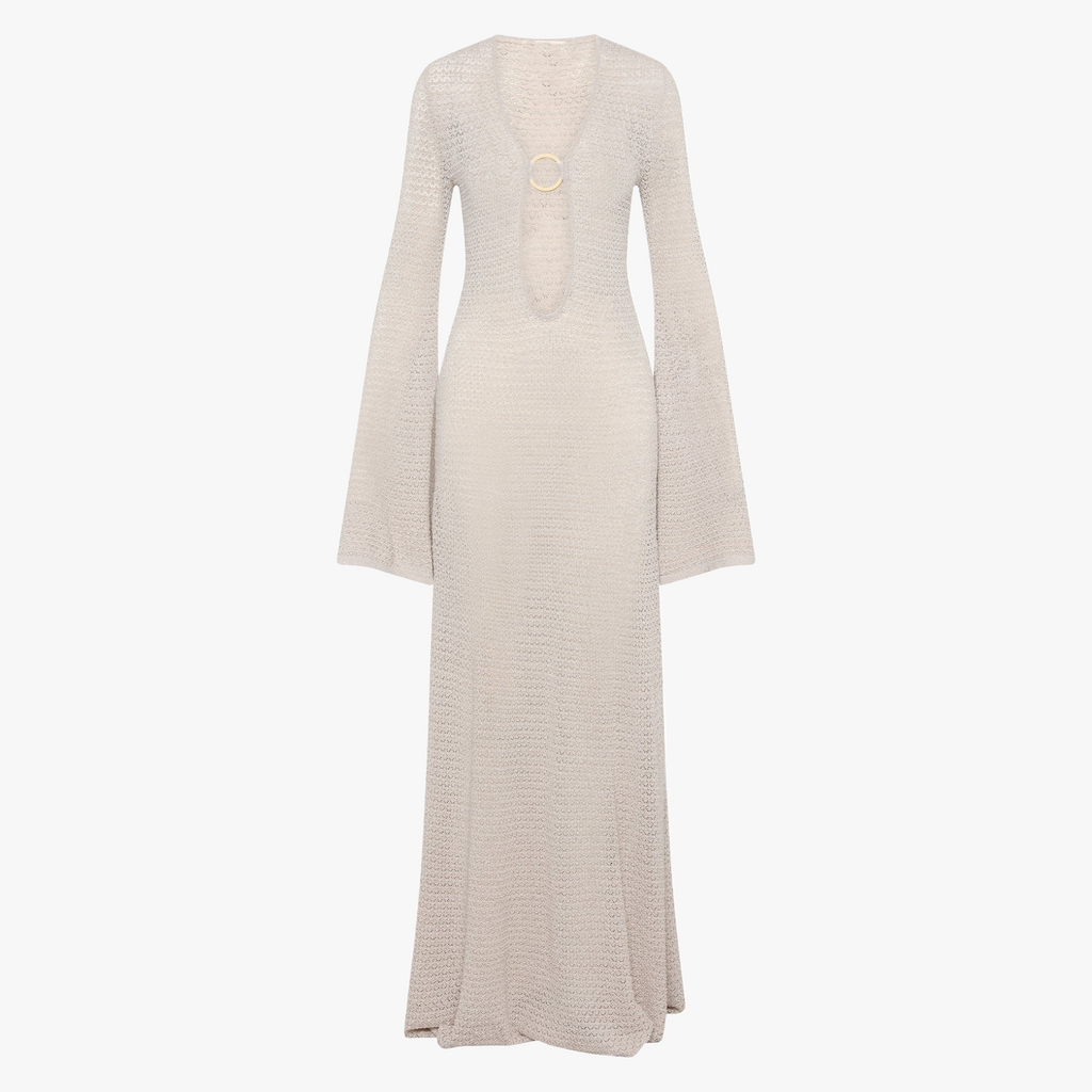 Abito Maxi Lavorato a Maglia con Spacco