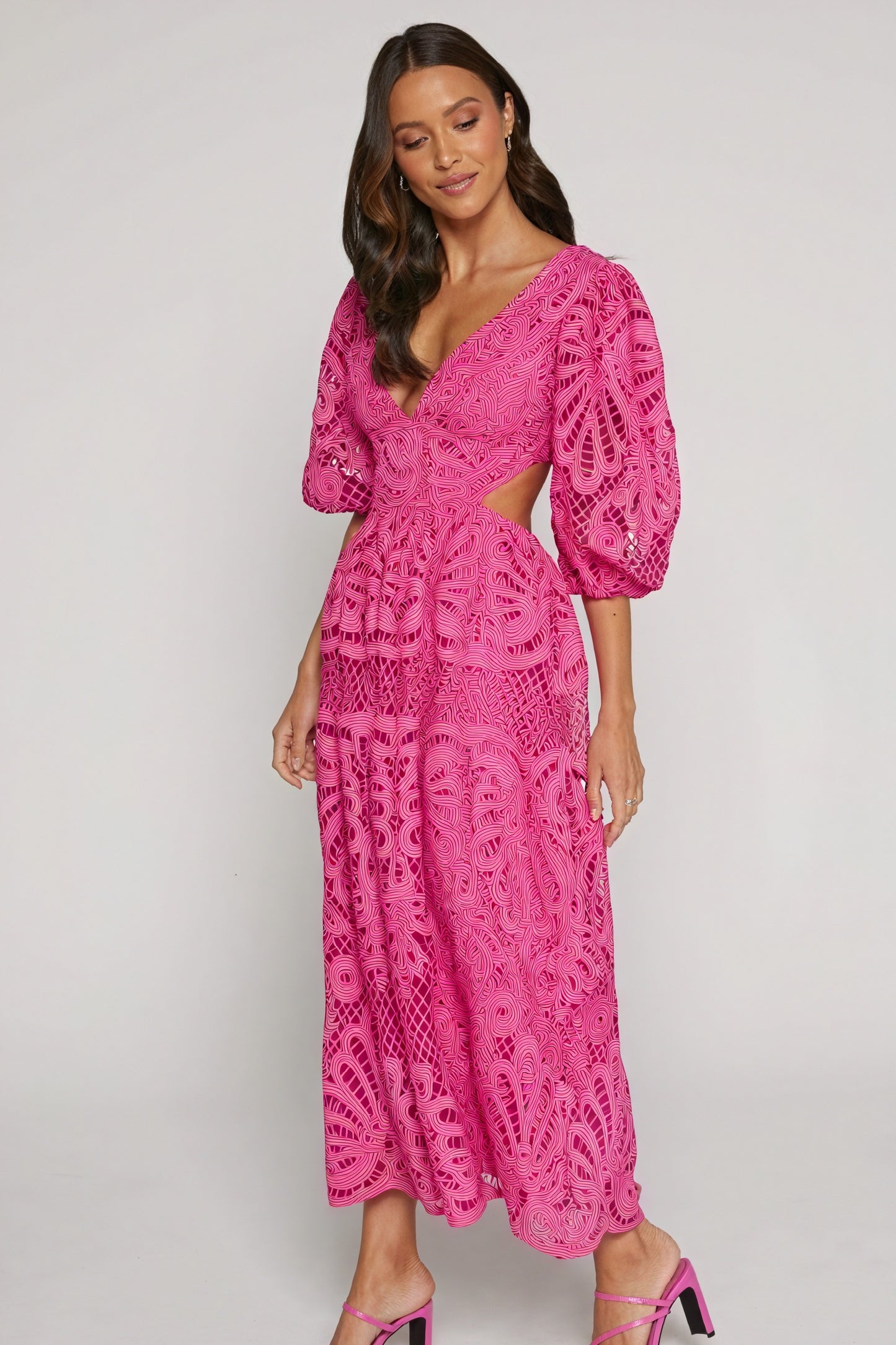 Abito Midi con Dettagli Laser Cut