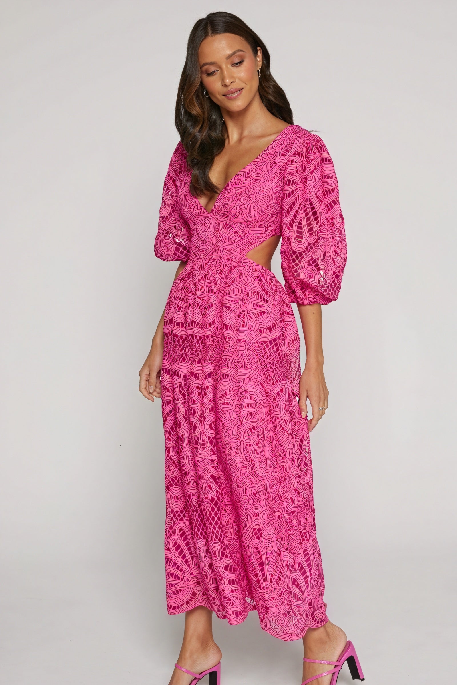 Abito Midi con Dettagli Laser Cut